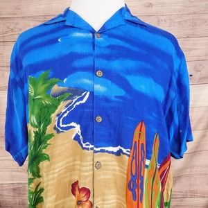 THUMBS UP FOR HIM SHORT SLEEVE 100% RAYON BEACH SURF BOARD HAWAIIAN SHIRT MENS M